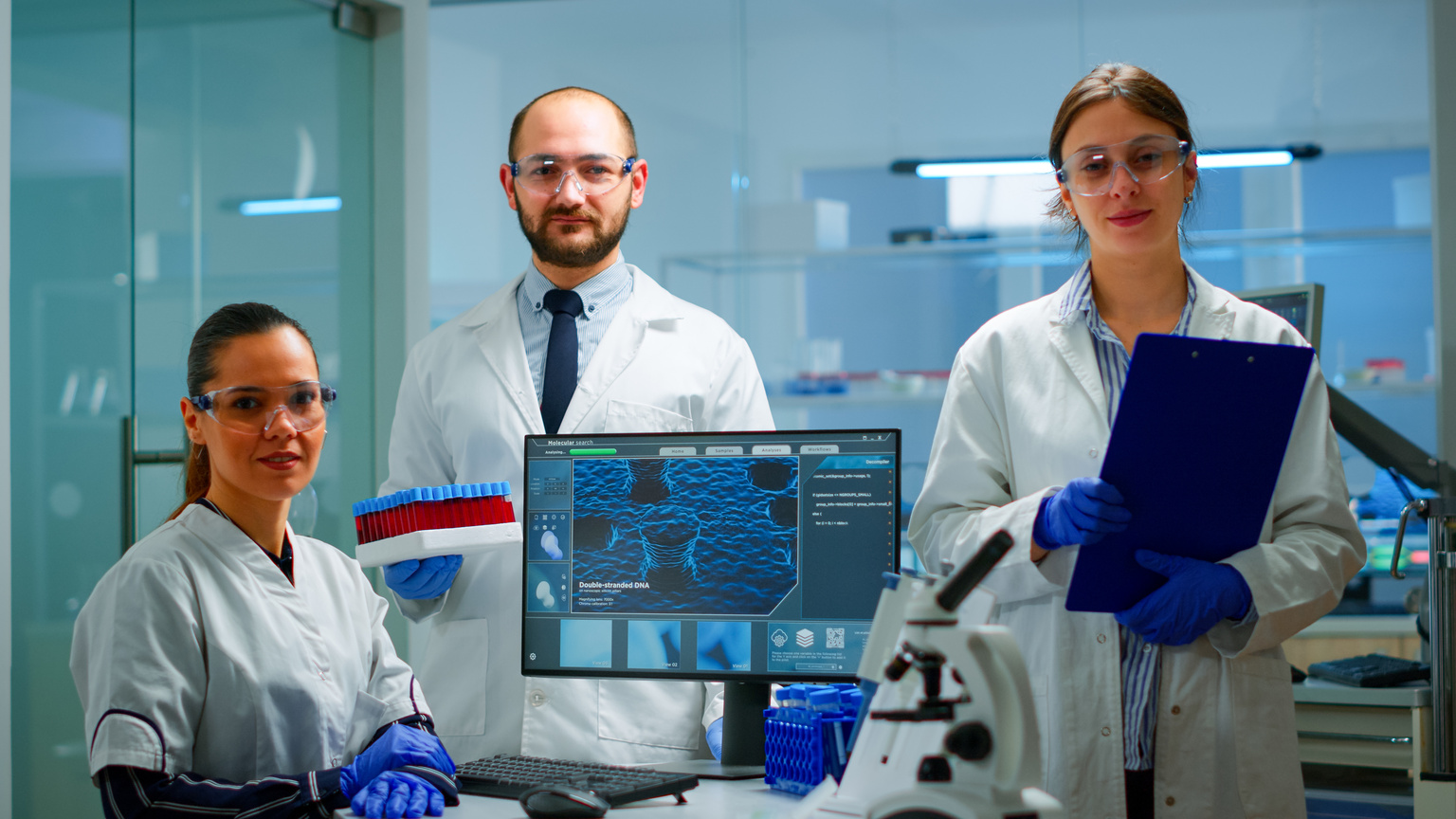 Professional scientific medical staff looking at camera Competencias - Rastreo Epidemiológico en COVID-19”. Certificado de Extensión Universitaria (Nivel Básico).