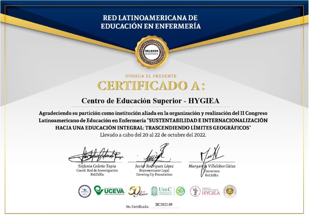 CERTIFICADO CONGRESO ReLEdEn - Centro de Educación Superior Hygiea